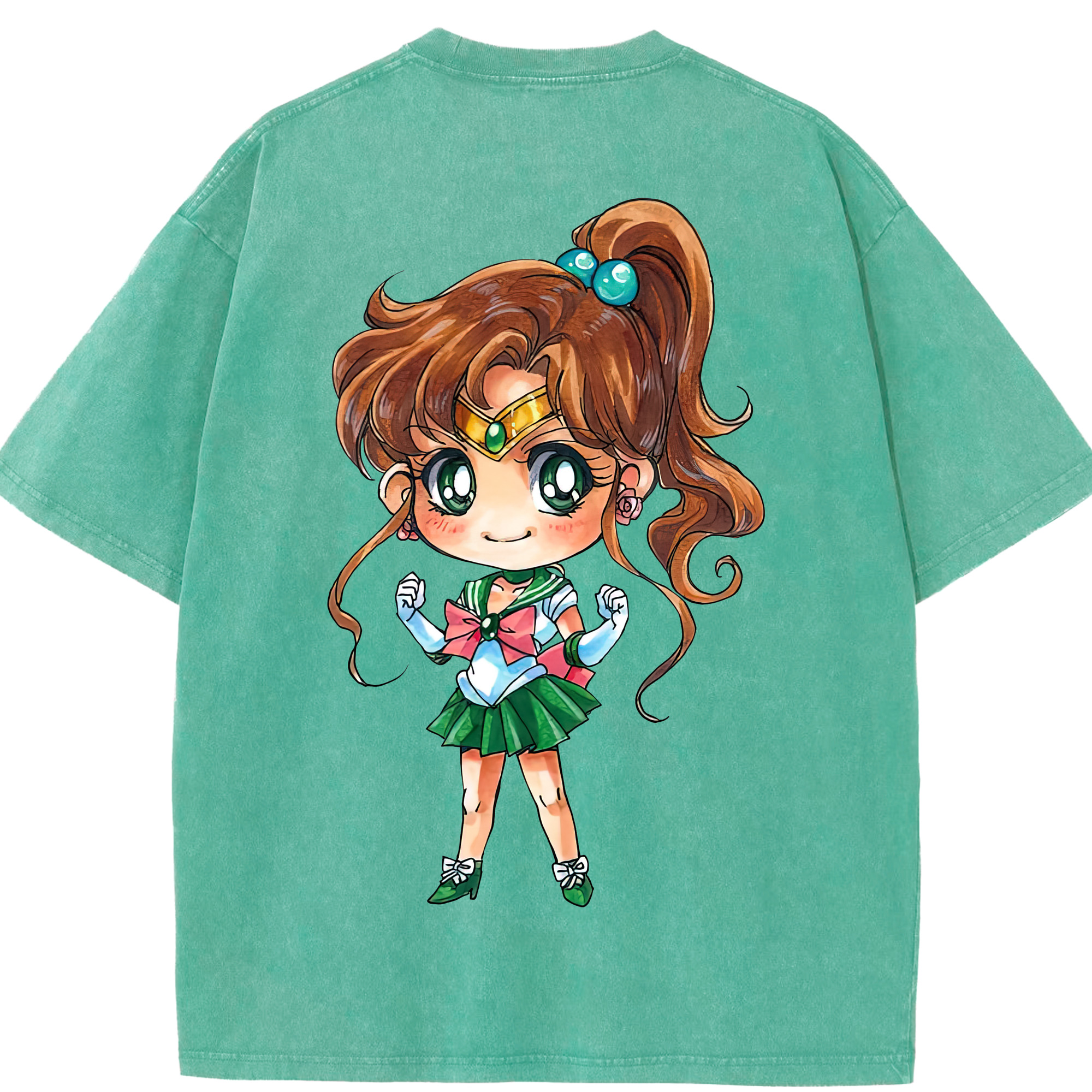 （画像用） 美少女戦士セーラームーン 木野 まこと きの まこと Sailor Moon Kino Makoto （セーラージュピター；Sailor Jupiter） 綿100% ヴィンテージ風 半袖Tシャツ（背面プリント）